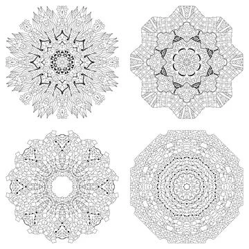 Hand drawn zentangle set of 4 mandalas for coloring page. Stock Illustration