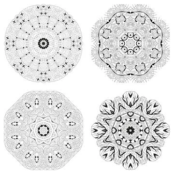 Hand drawn zentangle set of 4 mandalas for coloring page. Illustration