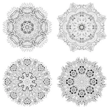 Hand drawn zentangle set of 4 mandalas for coloring page. Иллюстрация