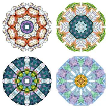 Hand drawn zentangle set of 4 color mandalas for decoration Stock Illustration