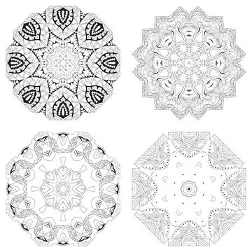 Hand drawn zentangle set of 4 mandalas for coloring page. Stock Illustration
