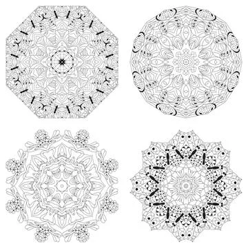 Hand drawn zentangle set of 4 mandalas for coloring page. Stock Illustration