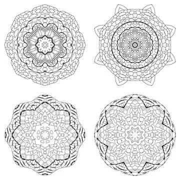 Hand drawn zentangle set of 4 mandalas for coloring page. Иллюстрация