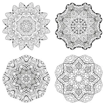 Hand drawn zentangle set of 4 mandalas for coloring page. Illustrazione stock