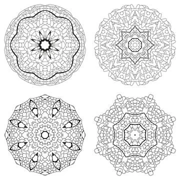 Hand drawn zentangle set of 4 mandalas for coloring page. Stock Illustration