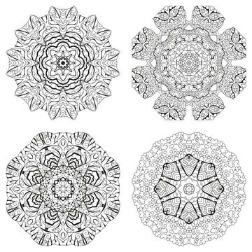 Hand drawn zentangle set of 4 mandalas for coloring page. イラスト素材