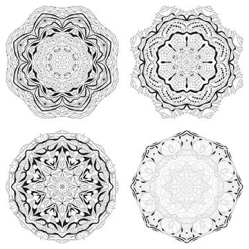 Hand drawn zentangle set of 4 mandalas for coloring page. Stock Illustration