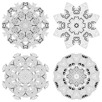 Hand drawn zentangle set of 4 mandalas for coloring page. Stock Illustration