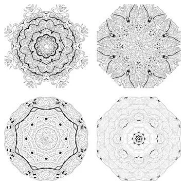 Hand drawn zentangle set of 4 mandalas for coloring page. Stock Illustration