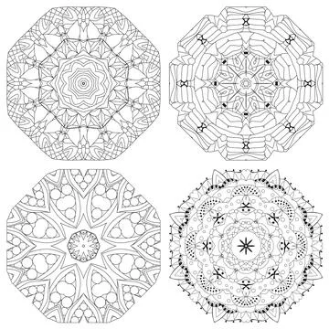 Hand drawn zentangle set of 4 mandalas for coloring page. Stock Illustration
