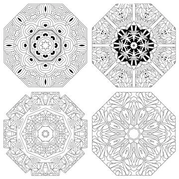Hand drawn zentangle set of 4 mandalas for coloring page. Stock Illustration