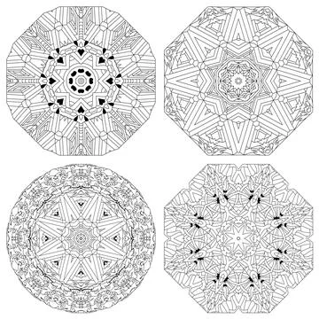 Hand drawn zentangle set of 4 mandalas for coloring page. Иллюстрация