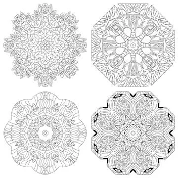 Hand drawn zentangle set of 4 mandalas for coloring page. Stock Illustration