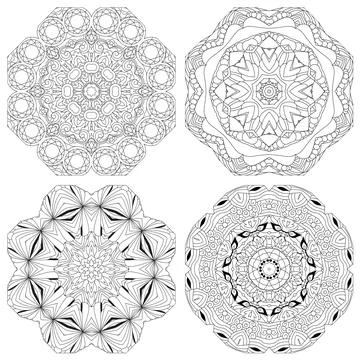 Hand drawn zentangle set of 4 mandalas for coloring page. Stock Illustration