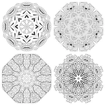 Hand drawn zentangle set of 4 mandalas for coloring page. Illustrazione stock