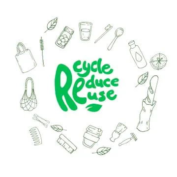 Hand drawn zero waste set Stock Illustration