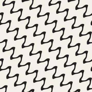 Hand Drawn ZigZag Diagonal Wavy Lines. Vector Seamless Black and White Pattern. Illustrazione stock