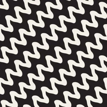 Hand Drawn ZigZag Diagonal Wavy Stripes. Vector Seamless Black and White Pattern Illustrazione stock