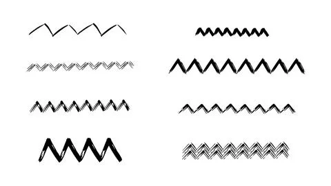 Hand drawn zigzag vector elements, set of various wavy line dividers Stock Illustration