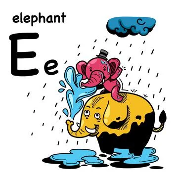 Hand drawn.Alphabet Letter E-elephant Stock Illustration