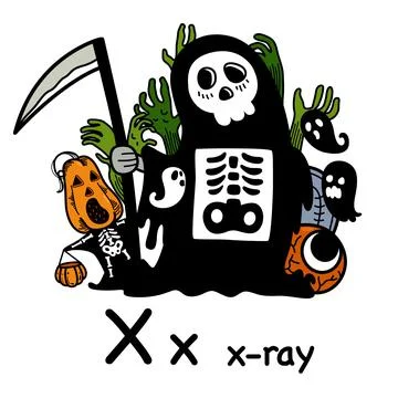 Hand drawn.Alphabet Letter X-x-ray Stock Illustration