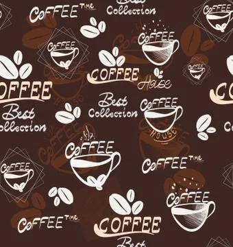 Hand Drawning coffee seamless pattern, vector Illustration Stock Illustration