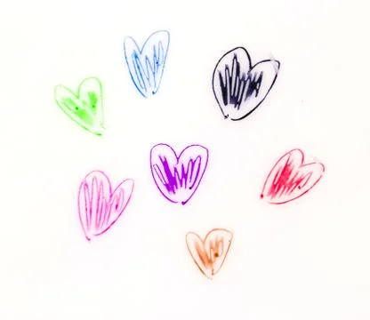 Hand drawn,multicolor heart shape isolated on white background Stock Photos