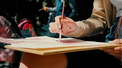 Hand draws a brush Stock Footage 55806209