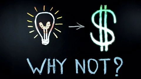 Hand draws chalk on a blackboard. Why not convert idea into money? Time lapse Video stock 75629820