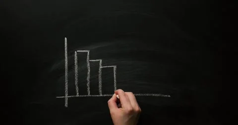 Hand draws chalk graph with arrow.  Decline chart on a chalkboard Stock Footage 241916687