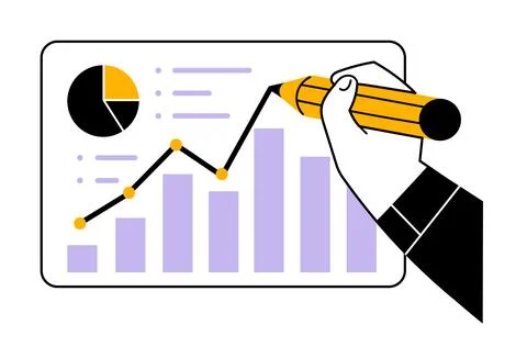Hand draws growing graph, presentation with data イラスト素材