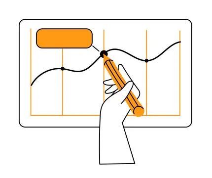 Hand draws growing graph, presentation with data Illustrazione stock