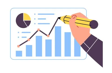 Hand draws growing graph, presentation with data Stockillustratie
