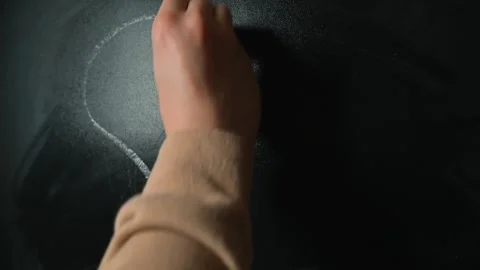 A hand draws a heart shape on a chalkboard with white chalk. Stock Footage 338186521