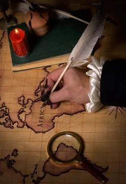 Hand that draws the map Foto stock