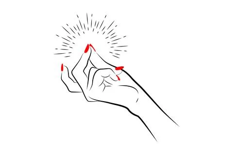 Hand draws a radiant spark with precise fingers. Stock Illustration