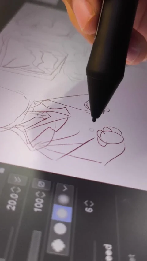 Hand draws sketch on digital tablet with stylus Stock Footage 340142715