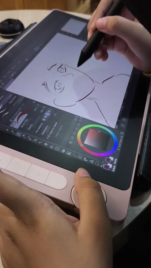 Hand draws sketch on digital tablet with stylus Stock Footage 344624359