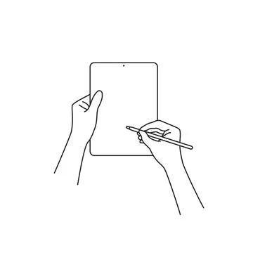 Hand draws on the tablet with a pencil Stock Illustration