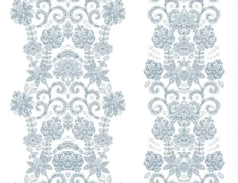 Hand drawseamless borders. Vector set with abstract floral elements in indian Stockillustratie