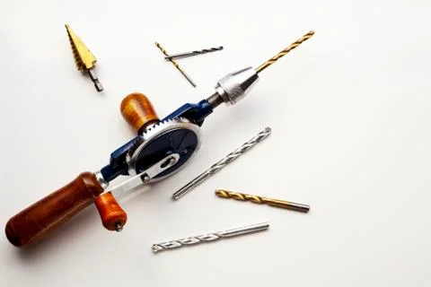 Hand Drill with Drill bits Stock Photos