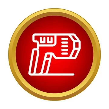 Hand drill outlining in circular red button icon Stock Illustration