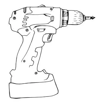 Hand drill tool icon retro flat design template, contour wireless icon, black Stock Illustration