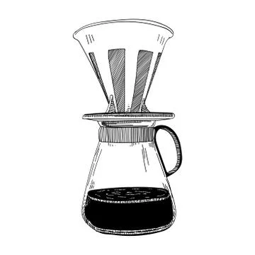 Hand drip coffee simple line vector Stock Illustration