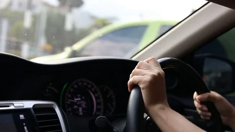 Hand driver control steering wheel driving vehicle car Stock Footage 82985748