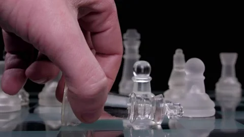 Hand dropping chess king resign lost game slow motion 4k Stock Footage 150604322