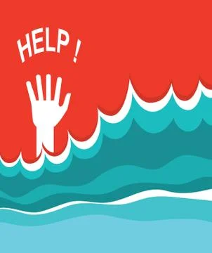Hand of drowning poster. Stock Illustration