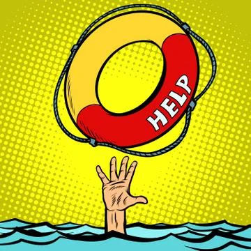 Hand Drowning Rescue Circle Help Stock Illustration