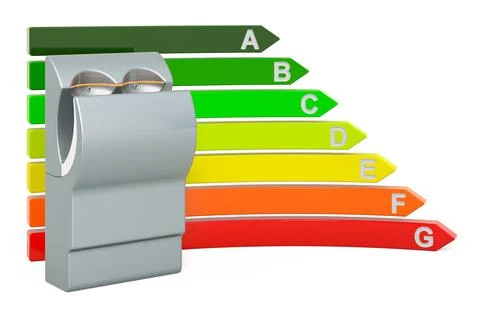 Hand dryer with energy efficiency chart, 3D rendering Stock Illustration