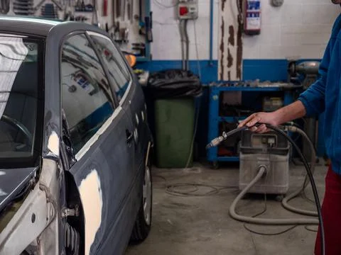 Hand drying of car paint Foto stock